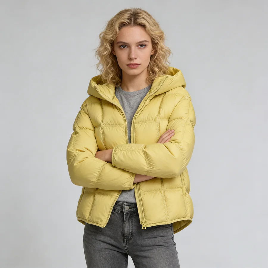 

Зимняя белая стильная куртка-пуховик с капюшоном, 90% белый утиный пух, теплая и пушистая верхняя одежда