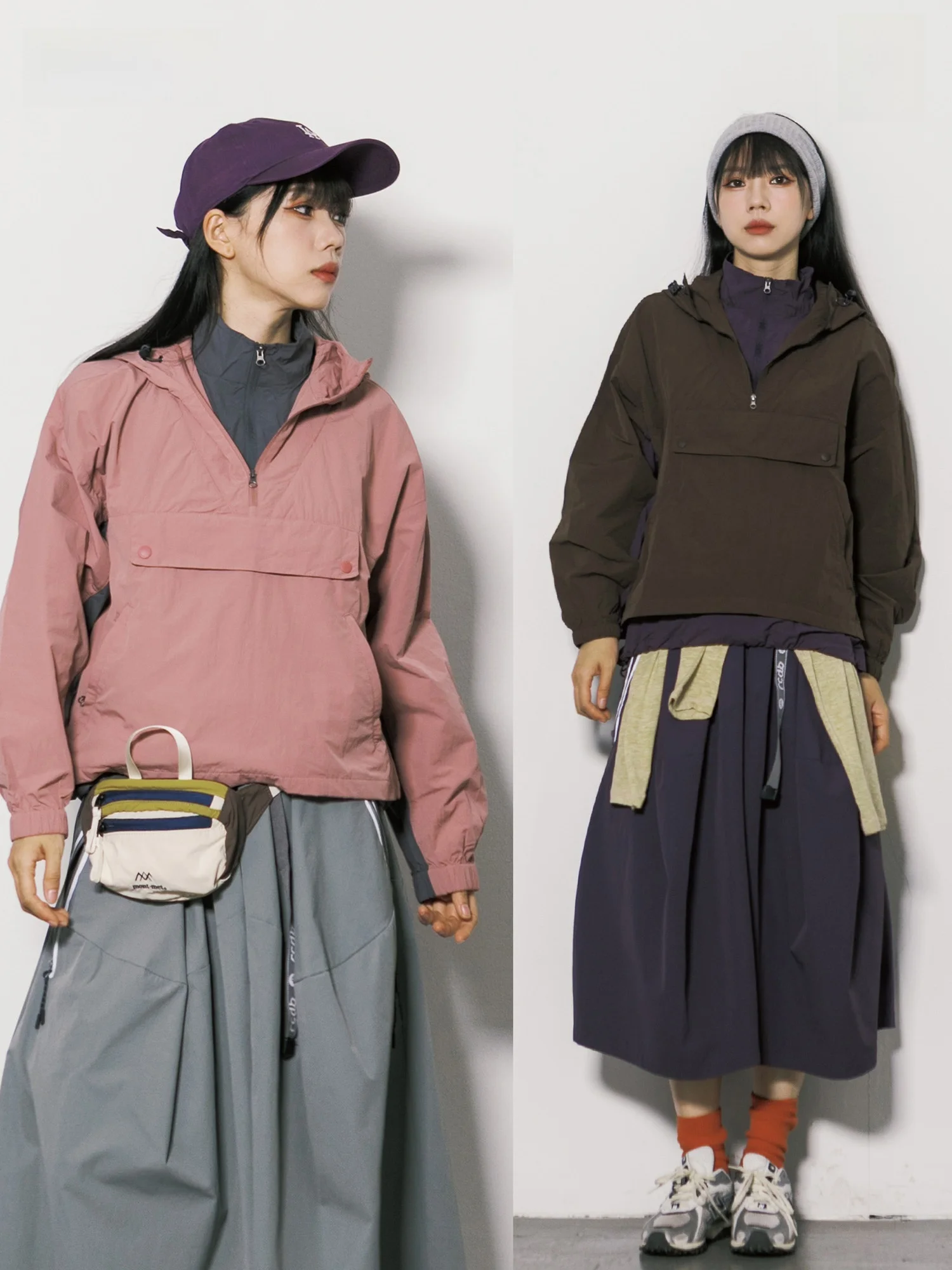 Women's Outdoor Loose Fit Windproof Jacket with Multiple Pockets And Double Zipper Color Block Casual Fashion Nylon Coat