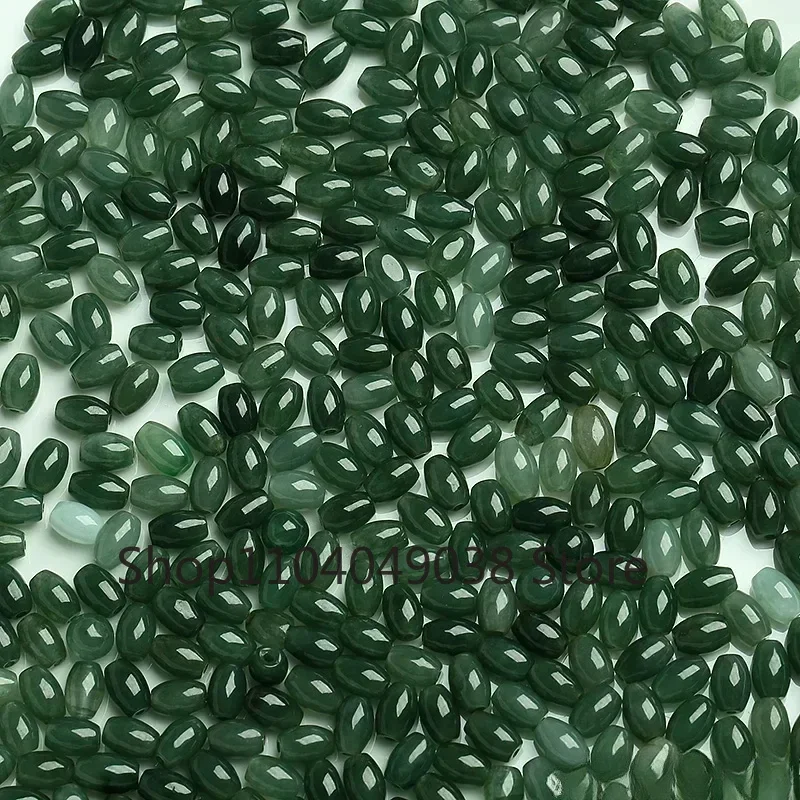 10Pcs Natural Emerald Oil-Green Jadeite Bead Oval Loose Accessories DIY Bangle Charm Jewellery Fashion Hand-Carved Luck Amule