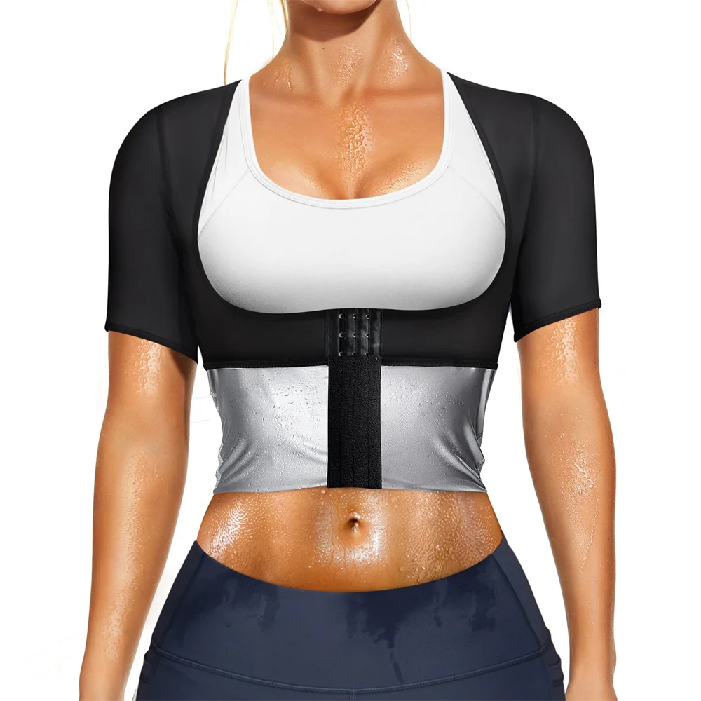 Women\'s Weight Loss And Body Shaping Bra Fat Burning Weight Loss Shirt Polymer Short Sleeved Sauna Sweatshirt Waist Trainer