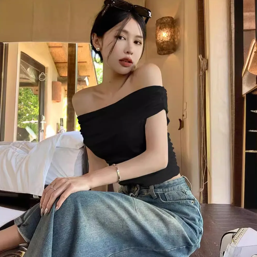 Sexy oulder Bared ort Sve One oulder T irt femmes coupe ajustée Base irt été pur désir décontracté haut pour femme