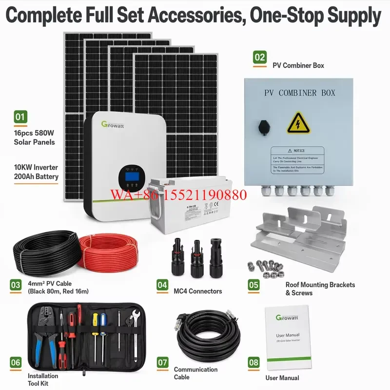 WMWMNU 1KW-10KW Off Grid Solar Generator System 55kWh Day Output Home Solar Power Kit With Optional Lithium and Gel Battery