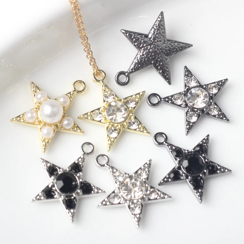 10pcs/lot 17*19MM Zinc Alloy Rhinestone Pearl Set Star Pendant Charms for Necklace Bracelet Jewelry Diy Accessories