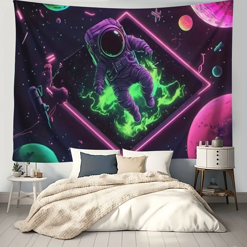 Space Astronaut Galaxy Tapestry Wall Hanging Neon Sci-Fi Cosmic Nebula Decor Modern Room Art 180x280cm Oversize Poster Print