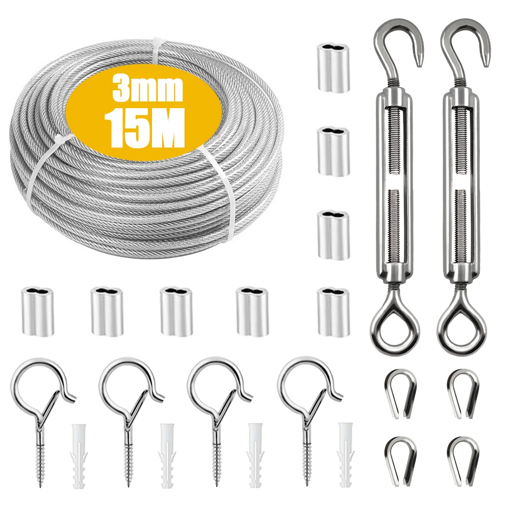 3mm Stainless Steel Multi-color Steel Wire Rope PVC Coated 15M Cable Suspension Kit Used for Fence Safety Protection