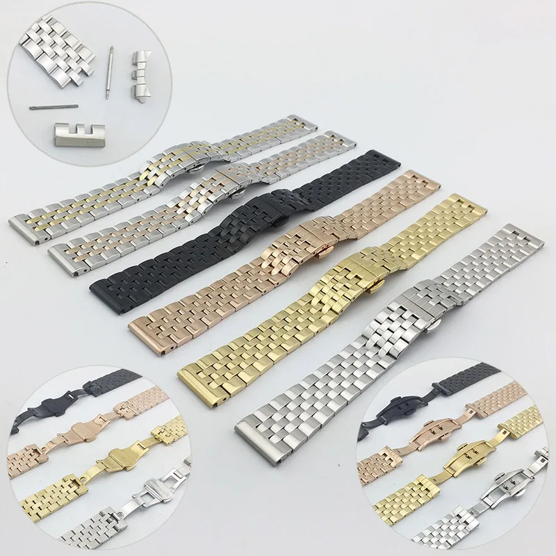 Stainless Steel Straps 12mm 14mm 16mm 18mm 19mm 20mm 21mm 22mm Curved End Watch Band Universal Bracelet Wristband Accessories