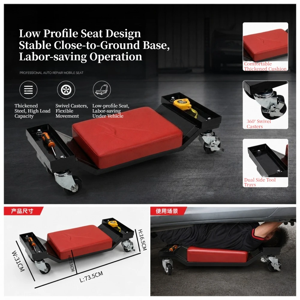 Multi-Functional Rolling Mechanic Stool with Drawer, Mobile Repair Seat with Swivel Casters Thick Cushion Workshop Sliding Chair