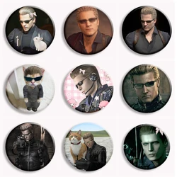 Albert Wesker Pink Bow Kawaii Soft Button Pin Creative Funny Meme Brooch Badge Bag Coat Accessories Gamer Collect Friends Gifts