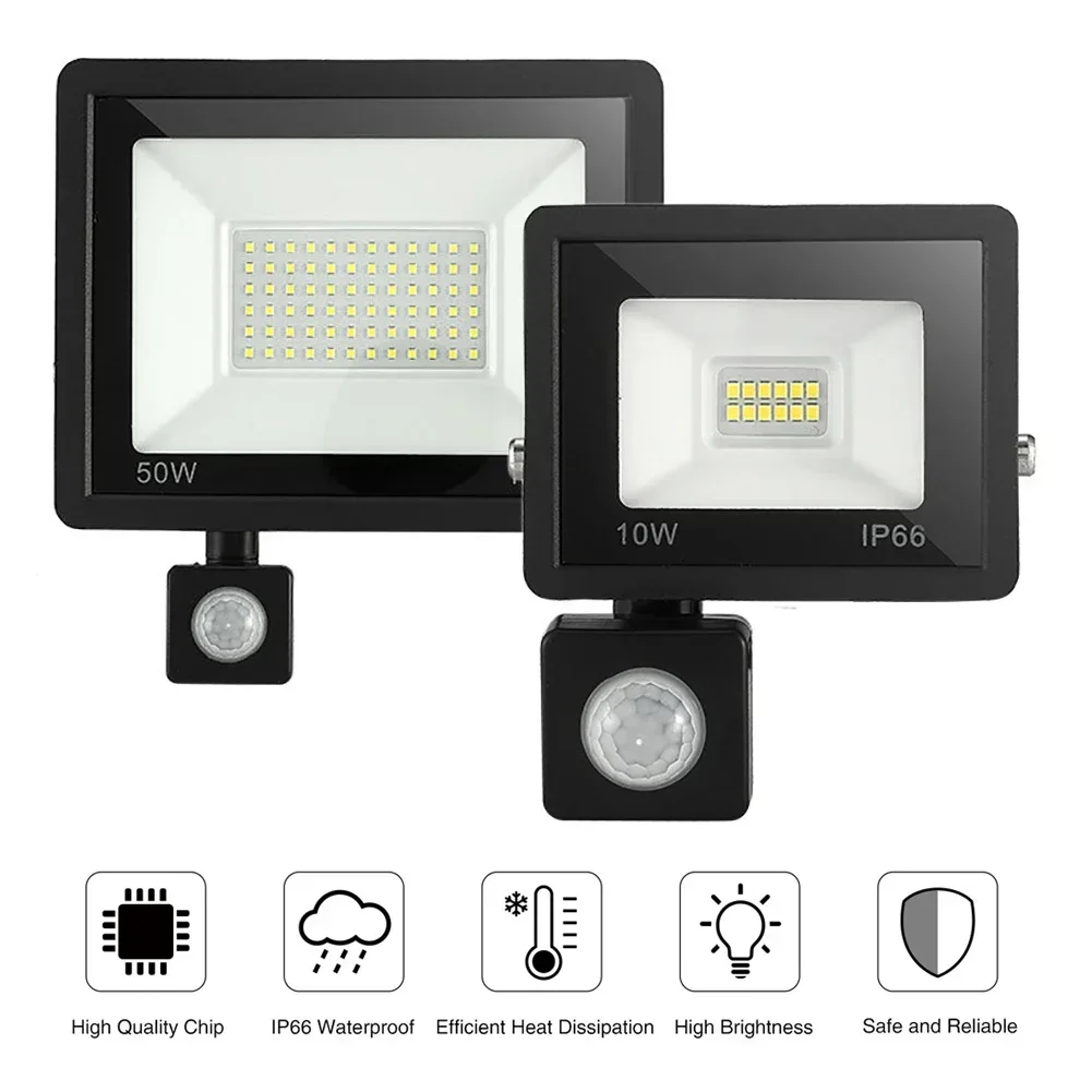Lampu sorot LED Sensor gerak, lampu dinding luar ruangan lampu putih 50W 30W 20W 10W IP66 tahan air LED untuk taman