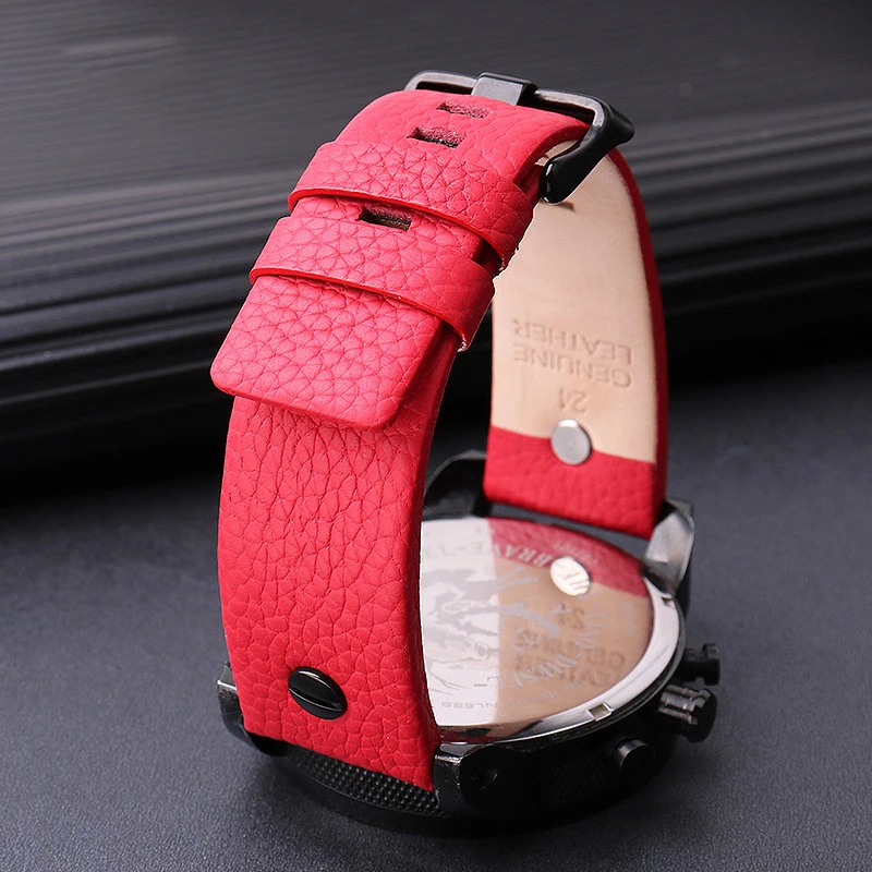 Litchi wristband for Diesel cowhid watch band men\'s DZ7395 DZ7370 DZ7257 red watch strap 20mm 22mm 24mm 26mm 28mm 30mm Bracelet