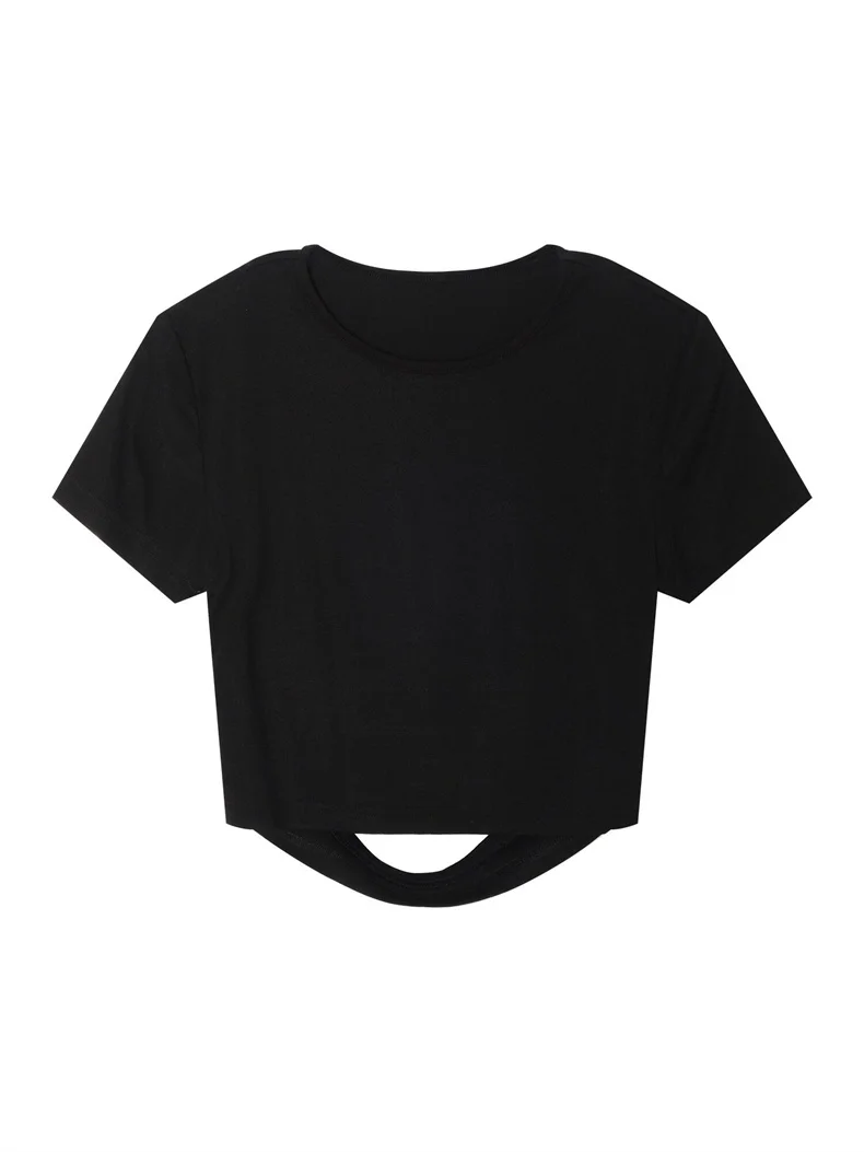 Gebreide T-shirts met korte mouwen Dames sexy slanke rugloze kleding Zomer Koreaanse mode O-hals Basic Tops Tees Open Back Crop Top