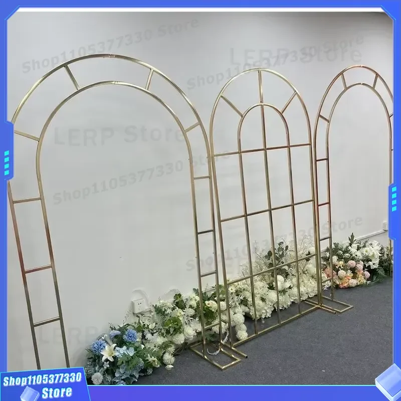 Luxury Gold Metal Wedding Arch Round Flower Frame Background Stage Props Decoration for Ceremony Event Party Backdrop Stand