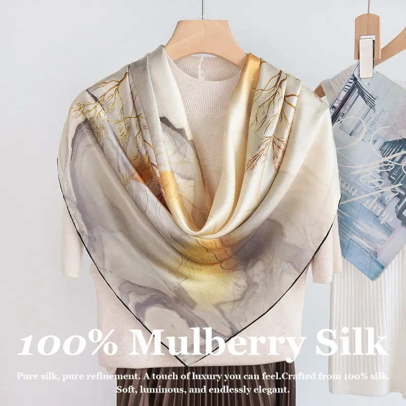 

Роскошный шелковый платок 110*110 см для женщин, 100% натуральный шелк тутового шелкопряда, с ручной подгибкой края, квадратный платок с дизайнерским принтом, шаль, буфанда, пашмина, шарфы