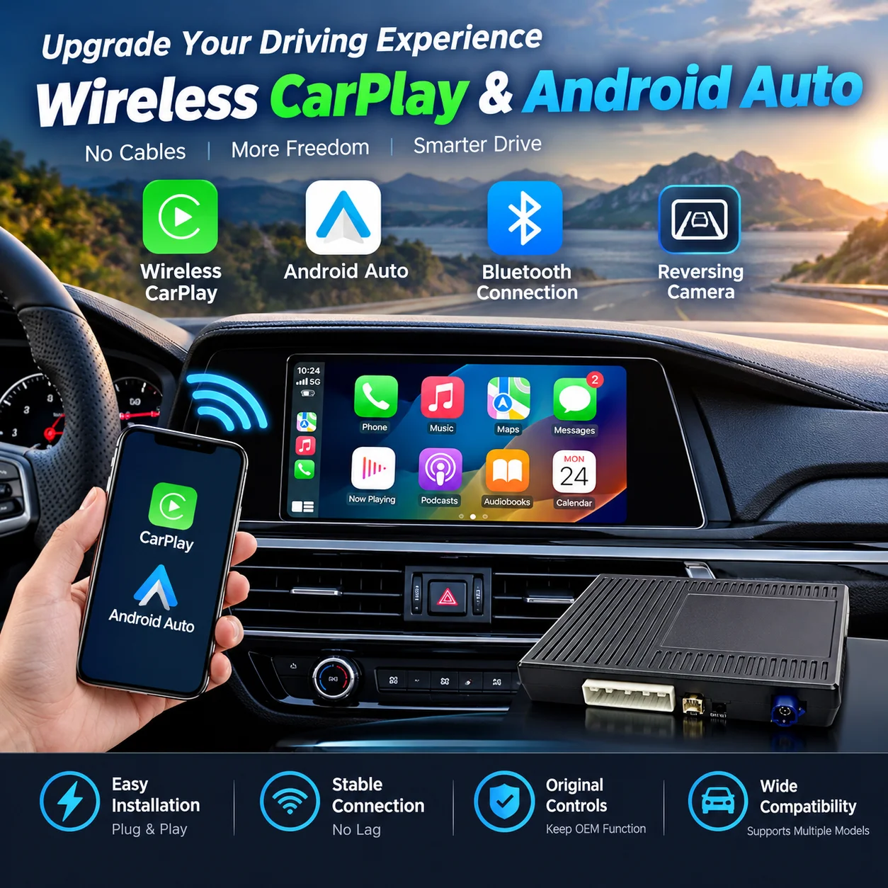 Wireless CarPlay Android Auto Interface Retrofit Kit for 2013-2019 Acura RDX TLX-L ILX TLX RLX MDX Mirroring AirPlay USB Flash