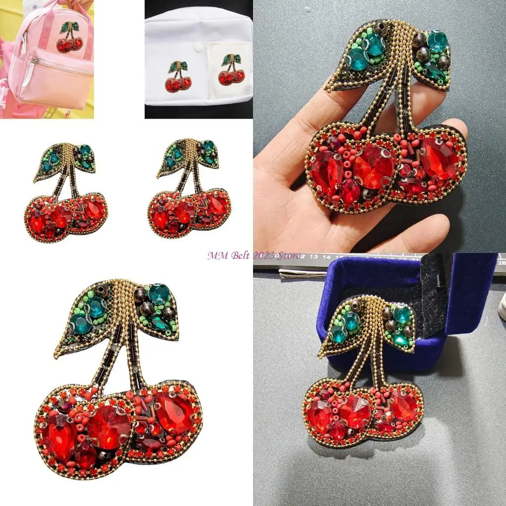 

49ME Stylish Cherry Design Applique with Rhinestones Design for Customizing Shirt Dressmaking and Garment Accessories