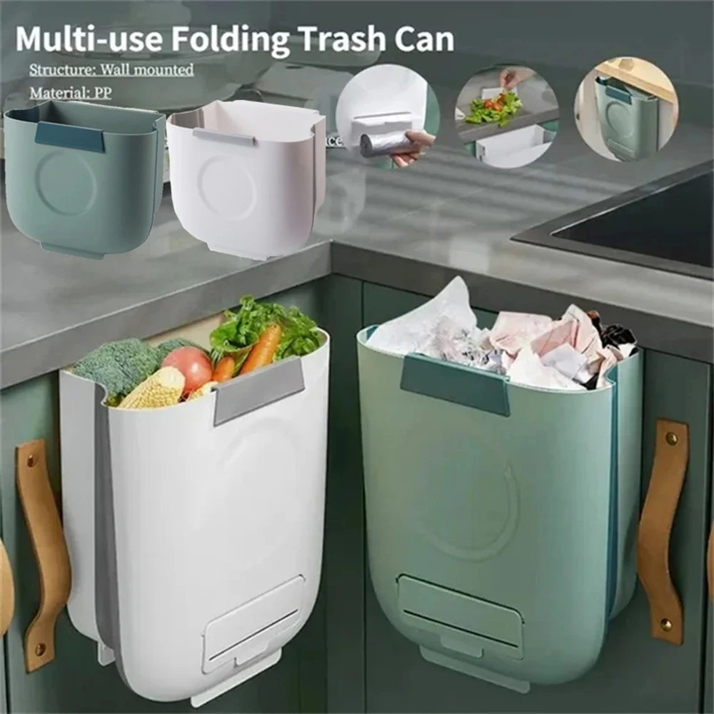 

8L/6L Folding Trash Can with Scraper Storage Box Kitchen Wastebasket Paper Recycle Waste Dustbin Garbage Can Kitchen Accessories