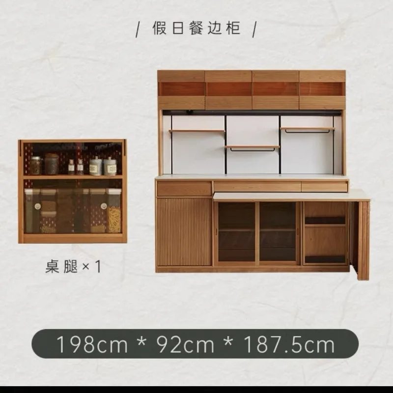for Cherry Wood Side Cabinet Dining Table Integrated Rotatable Small Apartment One Belt Against The Wall