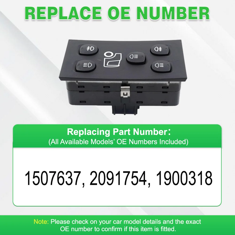 مفتاح ضوء الضباب والمصباح الأمامي 1900318 1507637 2091754 لسكانيا P G R T-Series بلاستيك أسود 9 دبابيس #3