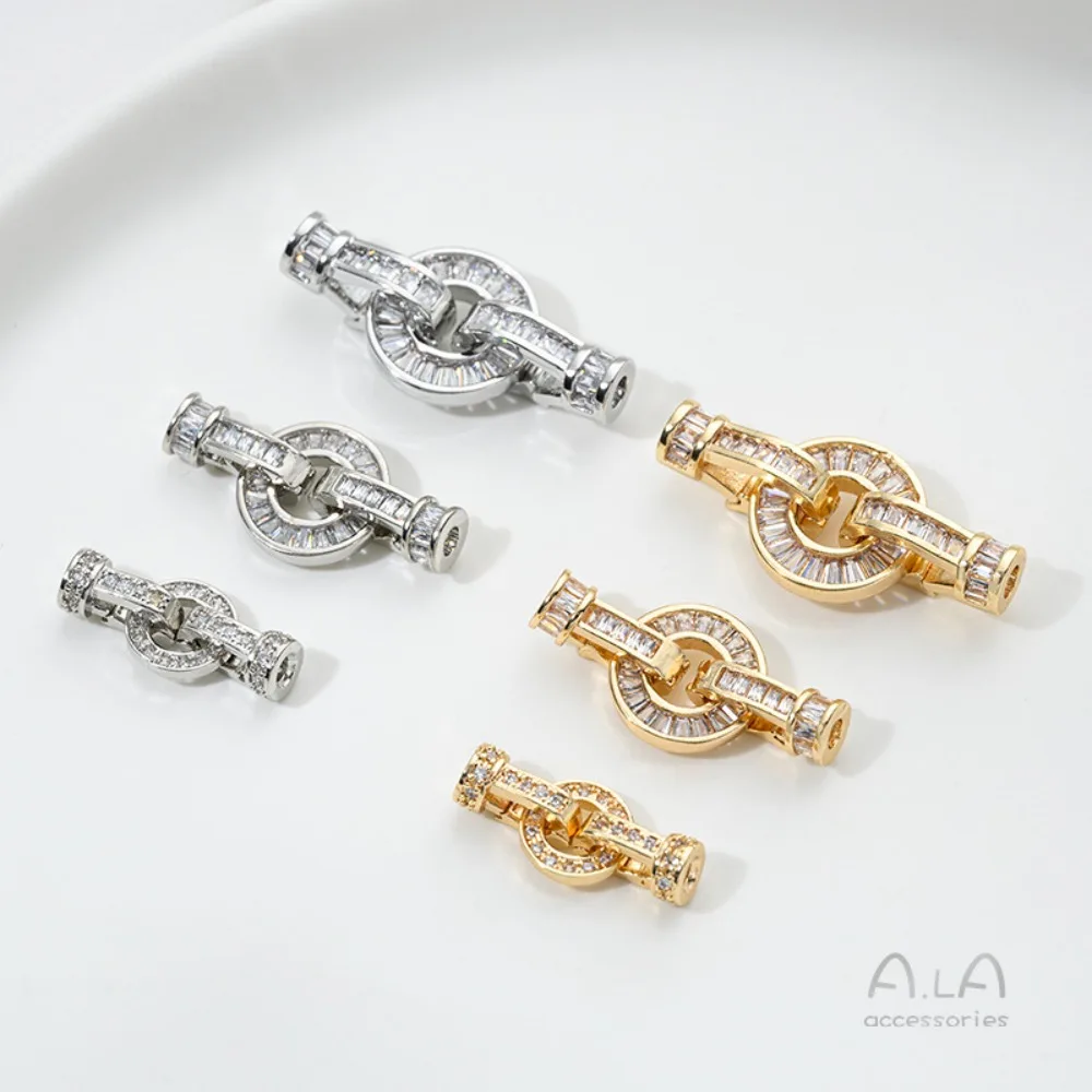 

1Pcs Copper Clasps 14K Gold Color Inlaid Zircon Ring Double Head Pearl Buckle DIY Bracelet Jewelry Necklace Connecting Buckle