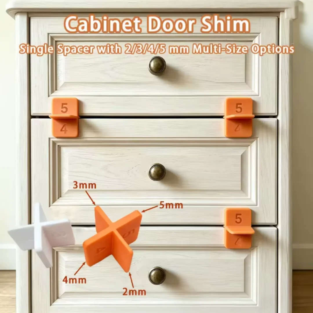 4 in 1 Furniture Shim, Cabinet Door Woodworking Spacer Shim, 2 3 4 5mm Gap Adjustment Shim for Drawer Repair Furniture Leveling