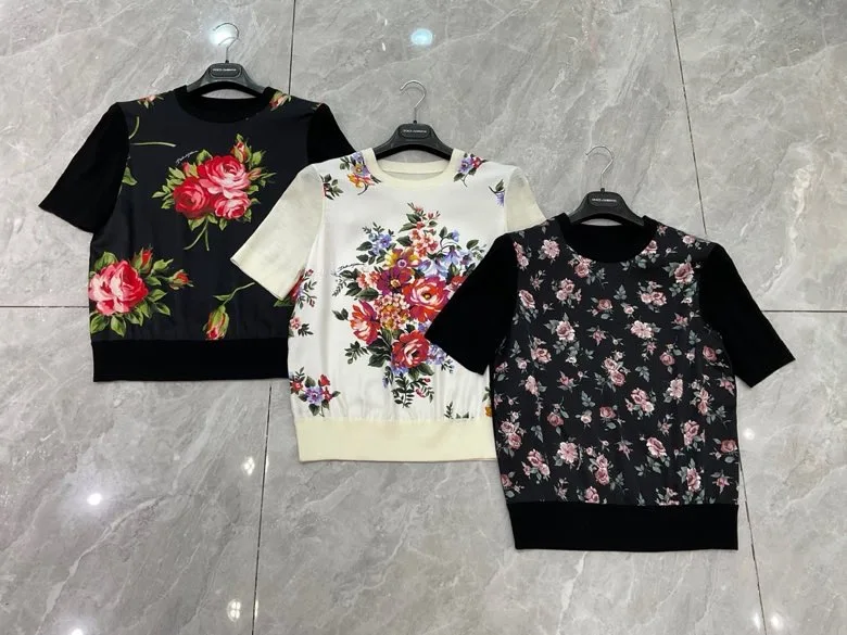 

Retro Rose Silk Blend Cashmere Short Sleeve Knitted Sweater Women's Daily Wear Print Straight Cut Lightweight Breathable