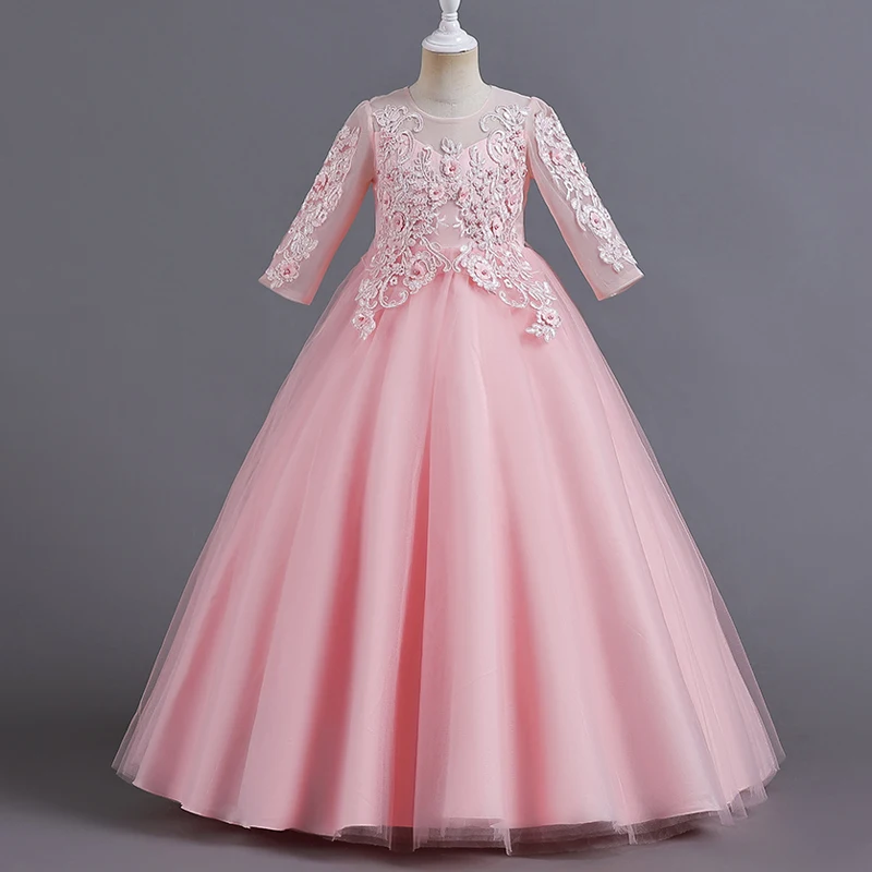 

Slim short sleeve fashion girls dress 3-12 years old Fluffy white wedding Sweet Princess dress lace Customized Princess Dress