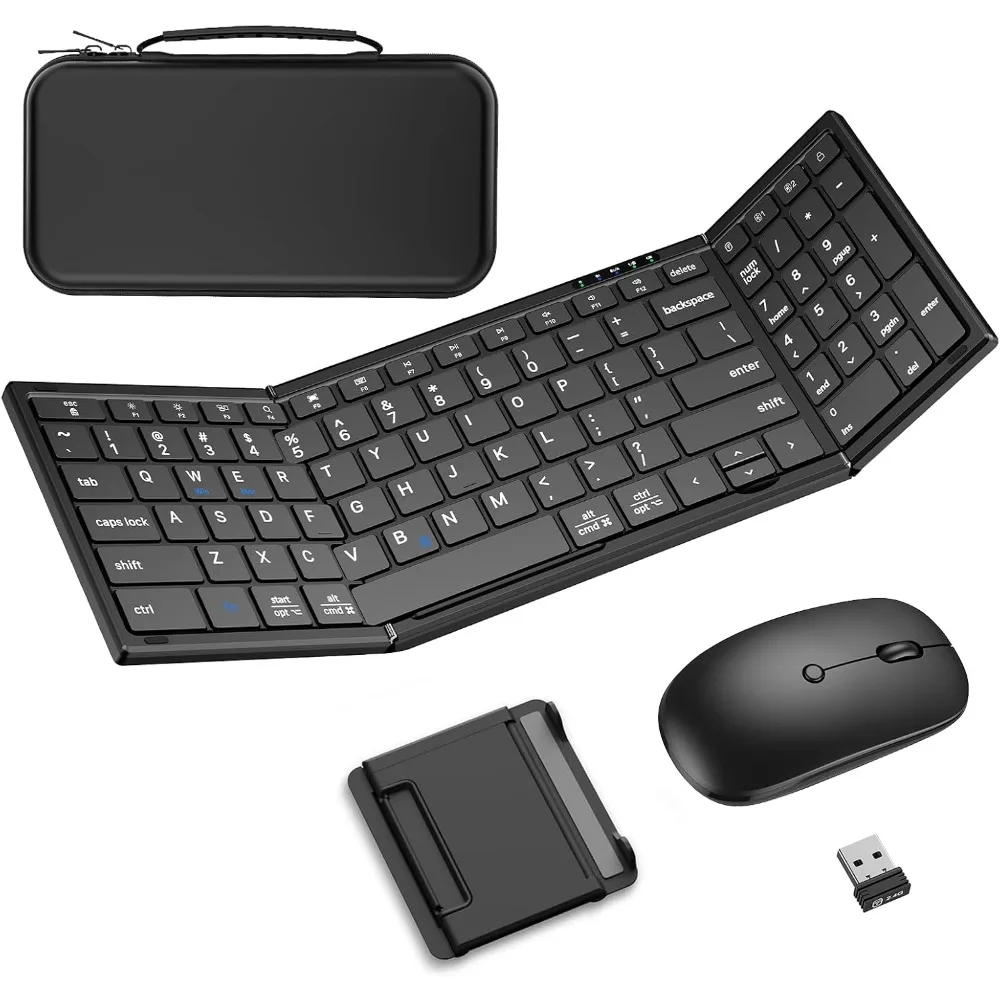 Portable Full-Size Folding Wireless Keyboard Mouse Combo for Business Travel, 2.4G and Bluetooth Compatible, USB-C Rechargeable