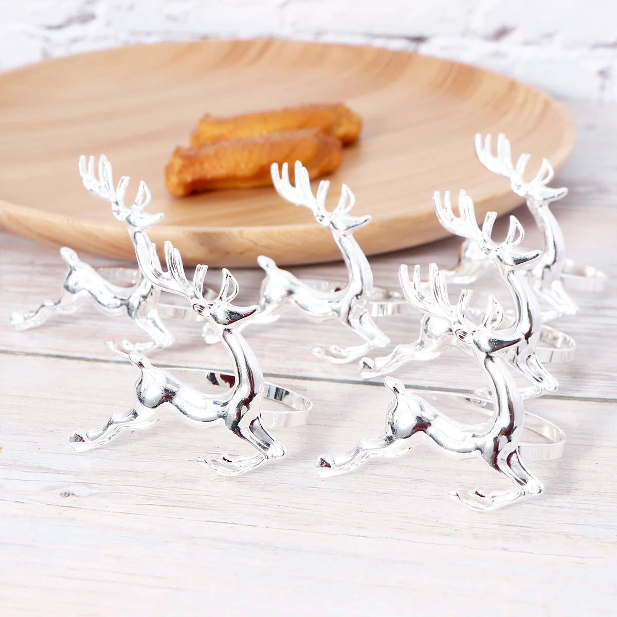

6Pcs Napkin Ring Silver Plated Elk Deer Decorative Holder for Christmas Wedding Party Table Setting Napkin Ring