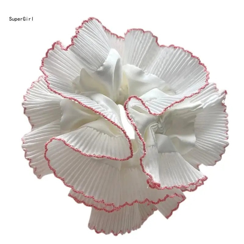 Stylish Double Layer Elastic Hair Scrunchy Oversized White Cut Out Pleated Hair Accessory for Parties and Daily Wear J78E