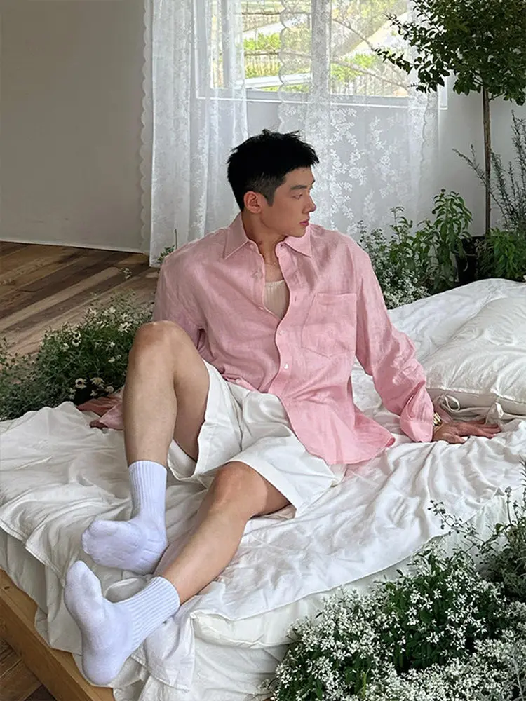 Lightweight Breathable Summer Long Sleeve Linen Cotton Shirt for Men Casual Loose Style Sun Protection Outerwear Shirt