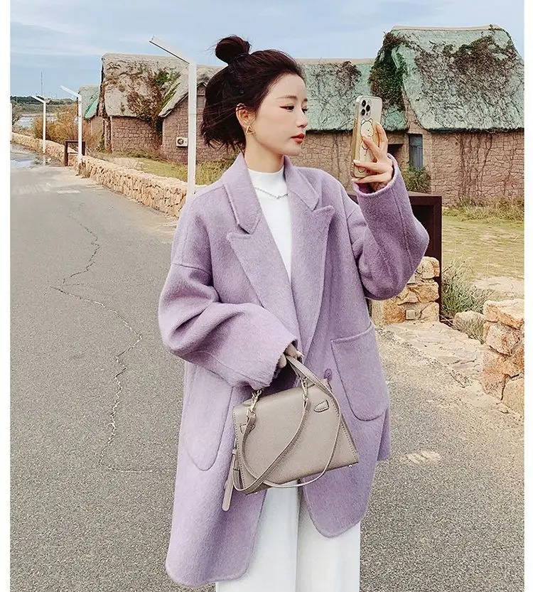 2024 Spring Fall New Purple Woolen Blazer Women Slimming Casual Padded Thickened Coat Jacket Female Office Lady Coat Hot Sale