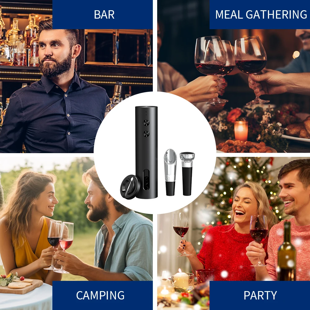 4-in-1 Electric Bottle Wine Opener Set USB Rechargeable Electric Automatic Corkscrew Opener Set Stopper, Pourer view 6