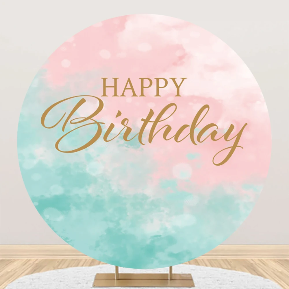 

Mint Green Pink Gradient Abstract Round Photo Background Happy Birthday Adult Kids Family Party Backdrops Cake Table Decor