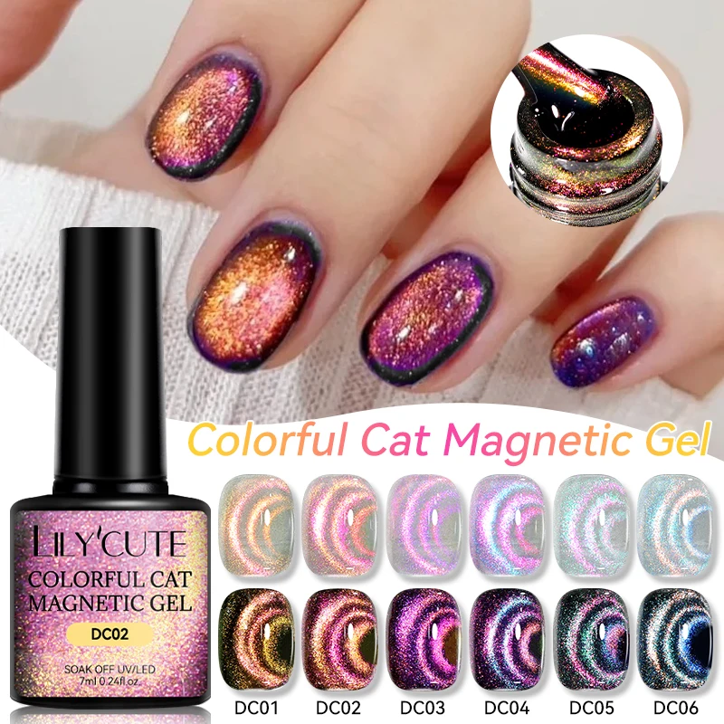 LILYCUTE 7 ml Bunte Katze Magnetischer Nagelgelpoliermittel Glanz Glitzer Reflektierendes Nagelgel Soak Off UV LED Gel Nail Art Lack