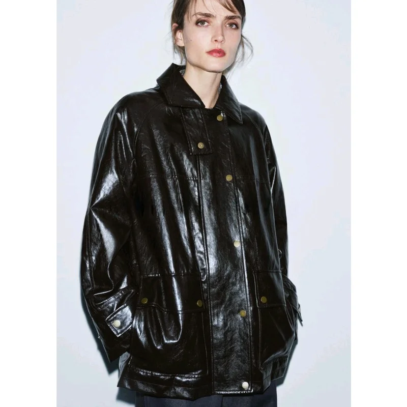 Abrigo largo con cuello Sve para mujer nuevo de invierno con cuello de piel artificial desmontable abrigo informal holgado de fibra de poliéster para mujer...