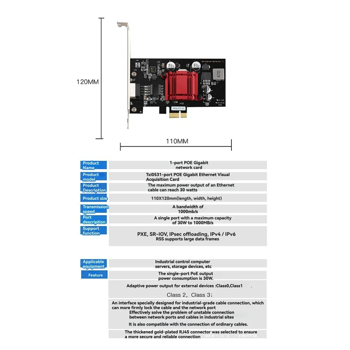 

2025+POE Gigabit Network Card Camera Image Acquisition PCIe1X Power for I210 Ethernet Card Free of External Power