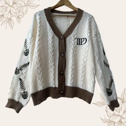 Size S-XL Autumn Loose Fitting Floral Embroidered Knitted Cardigan Women Cotton Handmade Sweaters Y2K Winter Beige Cardigans