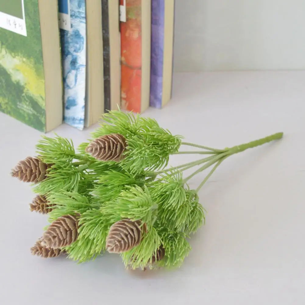 2 Bouquets Stimulation Plant  Exquisite   Artificial Plant Plastic Shrubs Faux Greenery Bushes with Pine Cones