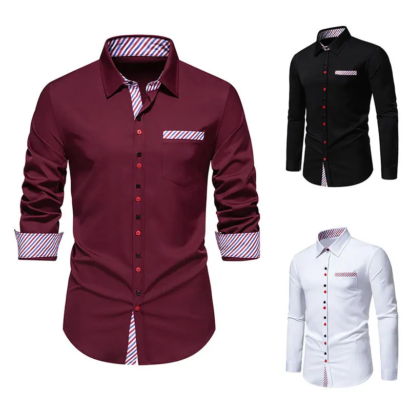 

2024 New Men's Spliced Stripe Colorful Button Long Sleeved Shirts European Fit Casual Shirt Trend