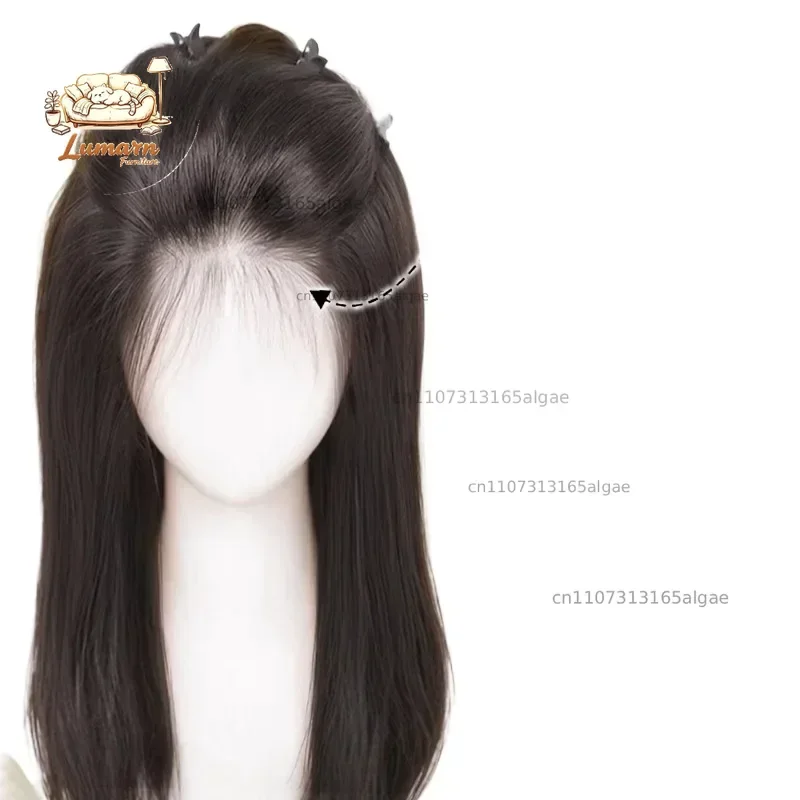 Hand-woven lace mesh wig on forehead, real hair on top of head, light and seamless, covering white hair