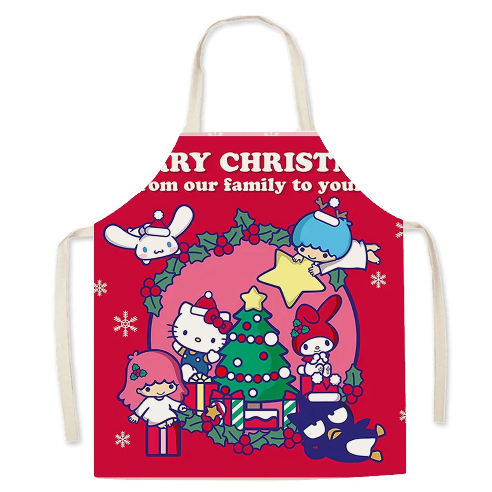 Sanrio Christmas apron ‌‌ Kuromi Cinnamon Dog Print Linen Apron Kitchen Restaurant Waiter Chef Apron Children\'s Bib Anti-fouling