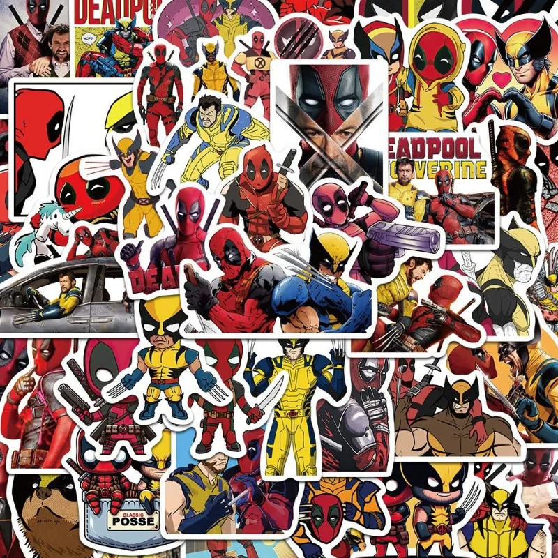 50PCS Marvel Deadpool and Wolverine Notebook Mobile Phone Case Notebook S Water Cup Luggage Guitar Waterproof Sticker Wholesale