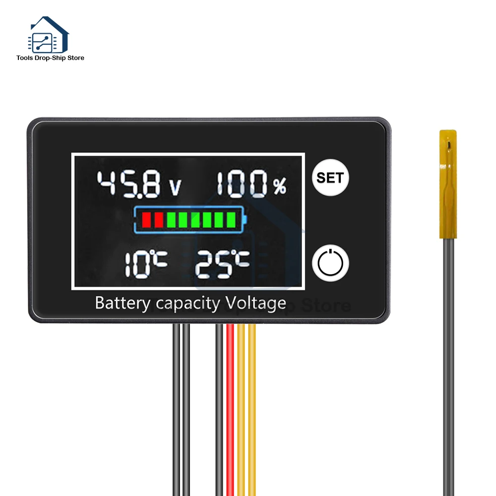 DC10V-100V Battery Capacity Indicator Battery Voltmeter Volt Temp Battery Monitor Lead-acid Lithium Detector 12V 24V 48V 72V 84V