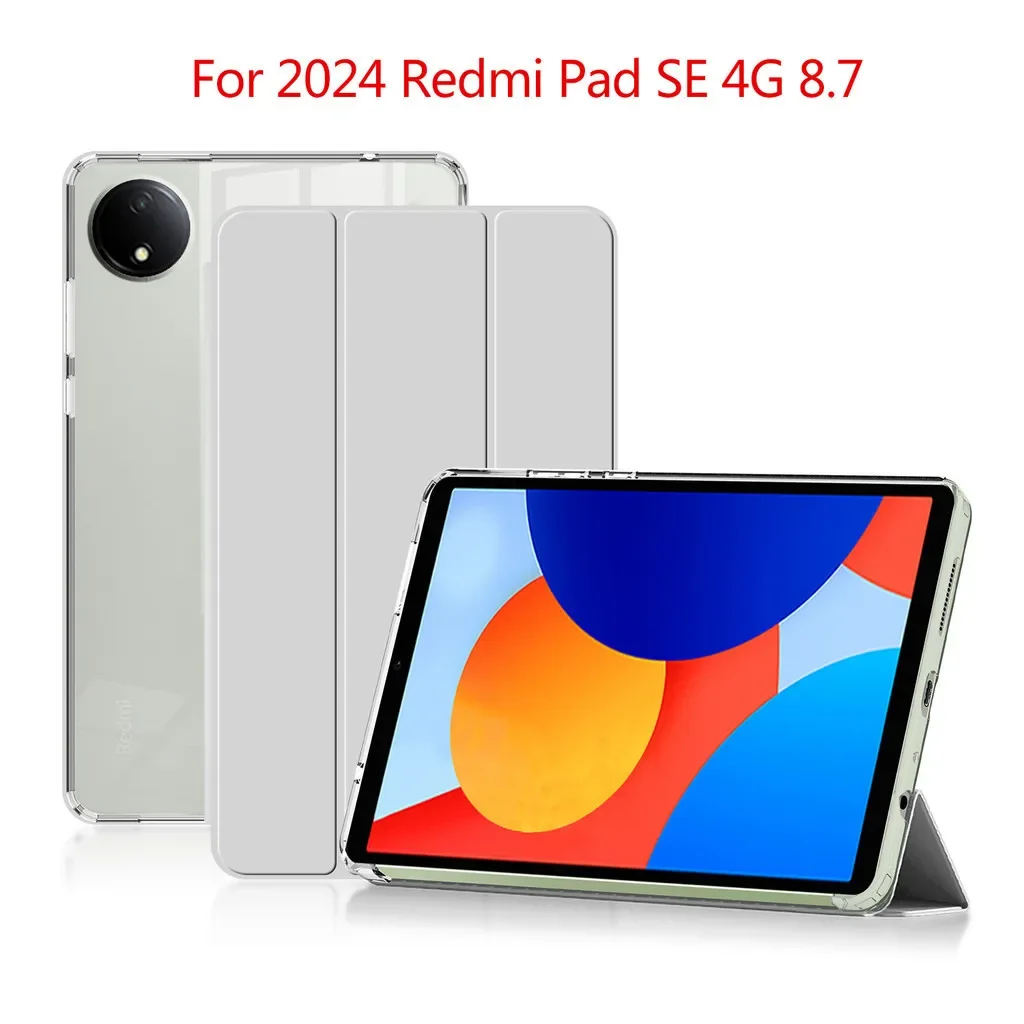 Tri-folding Tablet Cover For Xiaomi Redmi Pad SE 4G 8.7 2024 TPU Transparent Back Case