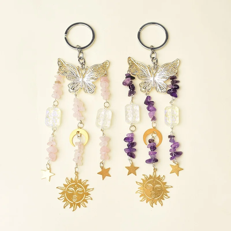 1pc Natural Crystal Gravel Specimen Decoration Handmade Butterfly Tassel Crafts Home Decoration Gift