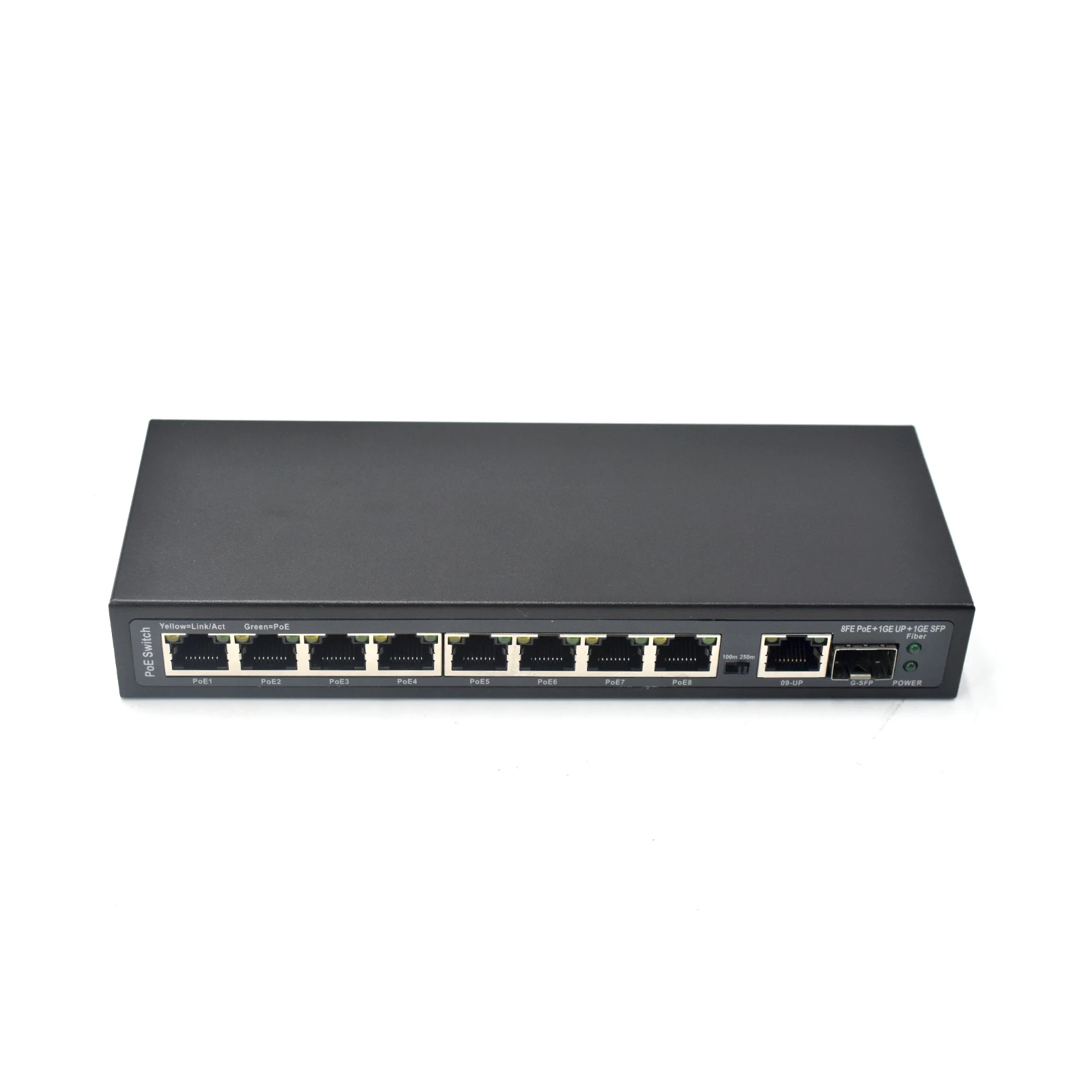 External Power Switch, 120W, IEEE802.3af, at 8Port, 100Mbps, 1 Giga Uplink + 1 SFP, 250 meters, Poe Switch, Factory Supply