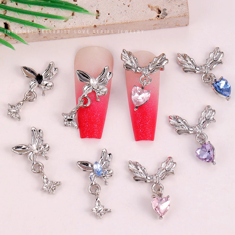 

10PCS 3D Luxury Alloy Wings Love Heart Nail Art Charms Butterfly Pendant Accessories For Manicure Deco Nails Decoration Supplies