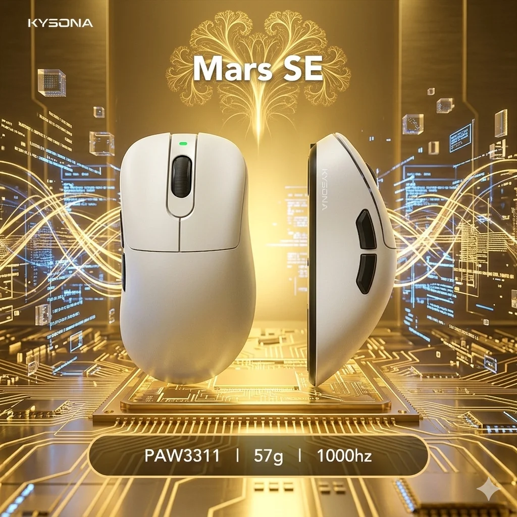 

KYSONA Mars SE Wireless Gaming Mouse, PAW3311 Sensor, 1000Hz Polling Rate, 18000DPI, 57g Ultra-lightweight, Bluetooth Wireless
