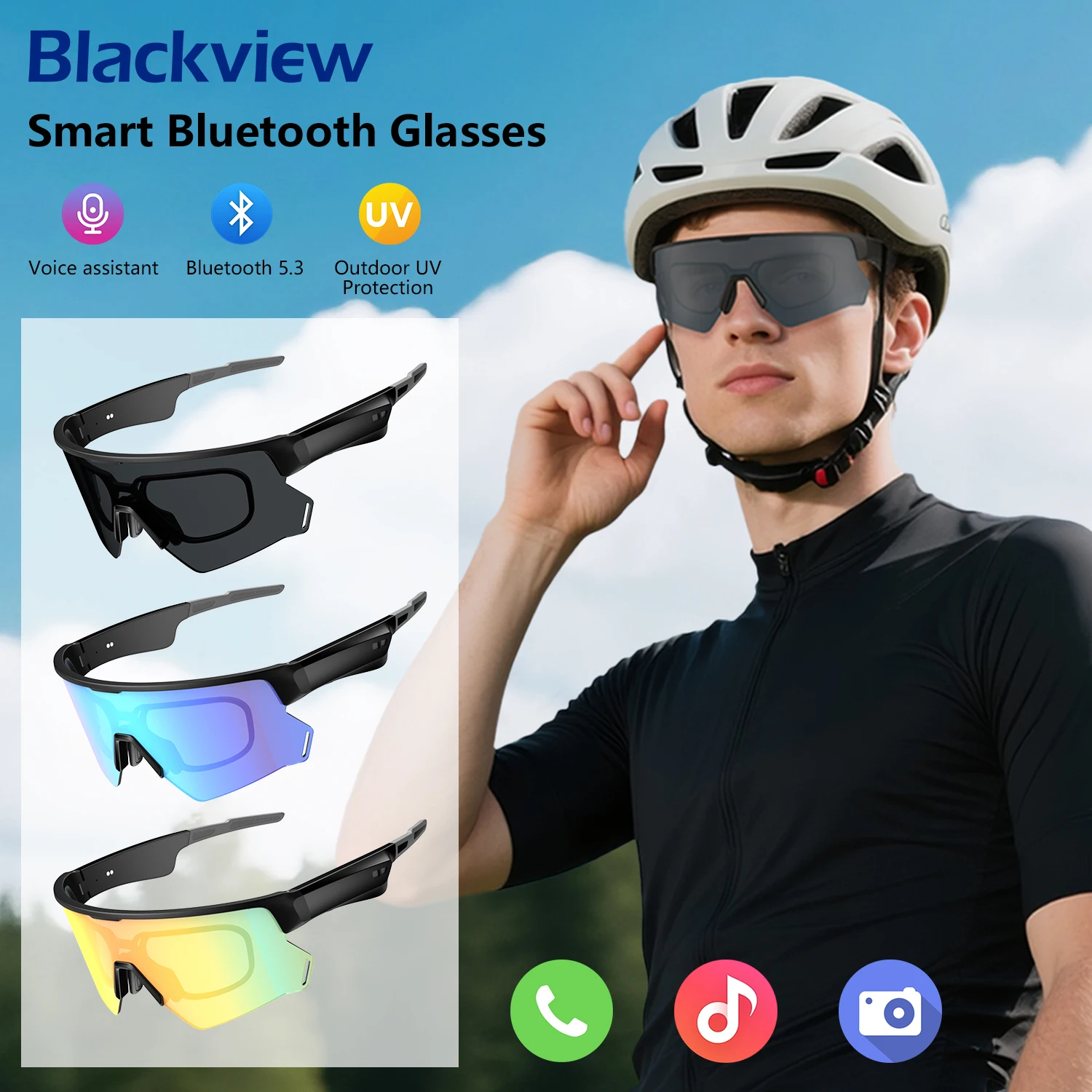 

Blackview D2 Bluetooth Call Smart Glasses UV Anti Glare Man Woman Outdoor Cycling Glasses Audio Music Player Smart Sunglasses