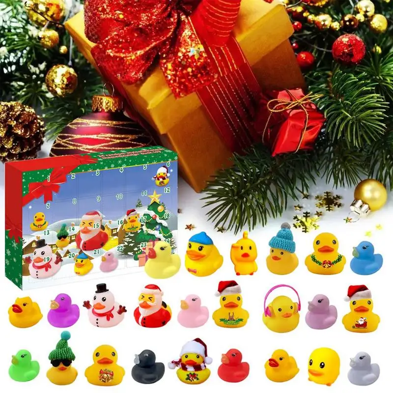 Calendario de Adviento de pato de goma para niños, juguete de baño de pato amarillo, recuerdo de fiesta de Navidad, juguetes creativos, 24 cuadrículas, 2022